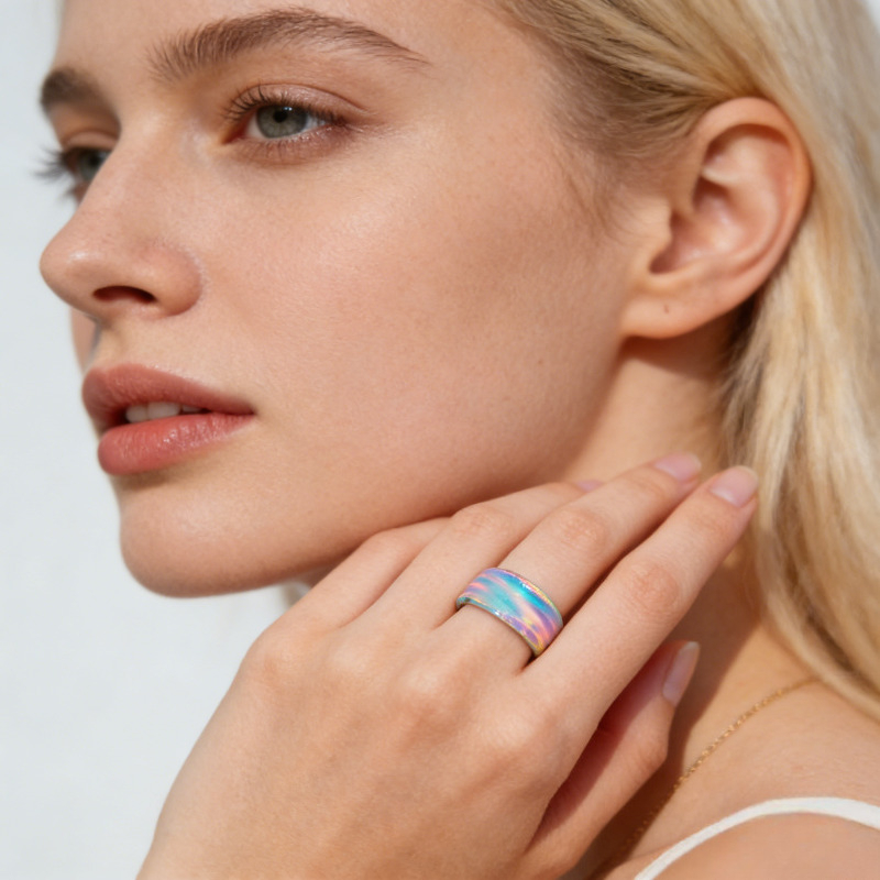 Rainbow Wide Ring, Colorful Sparkling Gift for All